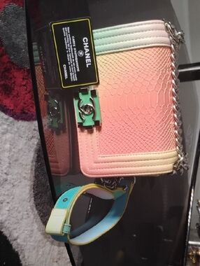 CHANEL Pastel Gradient Python-Texture Crossbody Bag in Pink, Mint & Cream